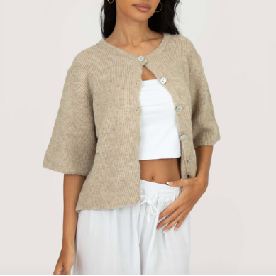 Short-Sleeve Knit Cardigan