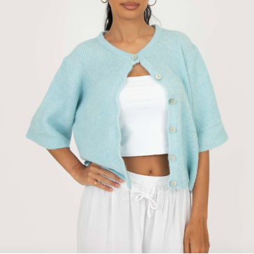 Short-Sleeve Knit Cardigan