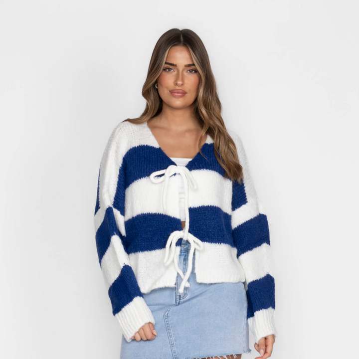 Bow Charm Striped Cardigan