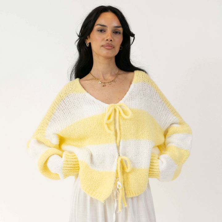 Bow Charm Striped Cardigan