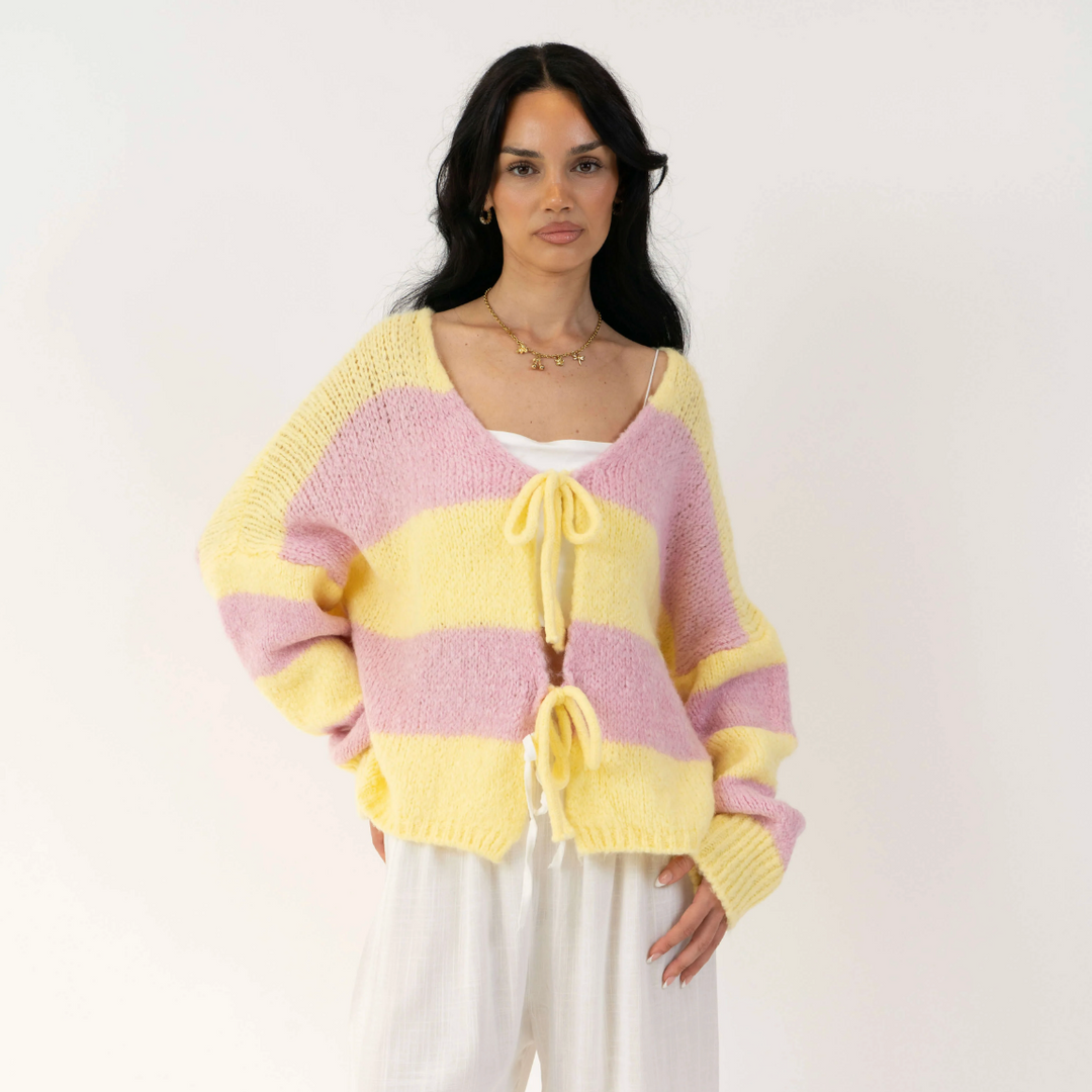 Bow Charm Striped Cardigan
