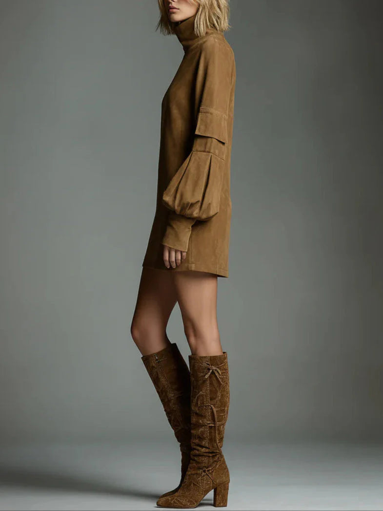 High-Neck Suede Mini