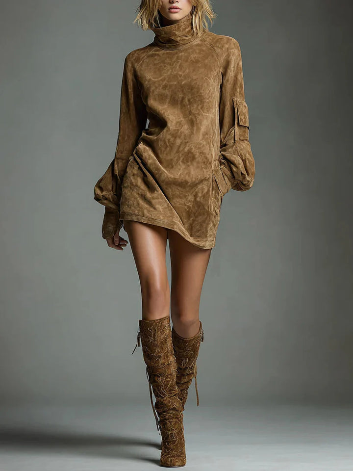 High-Neck Suede Mini