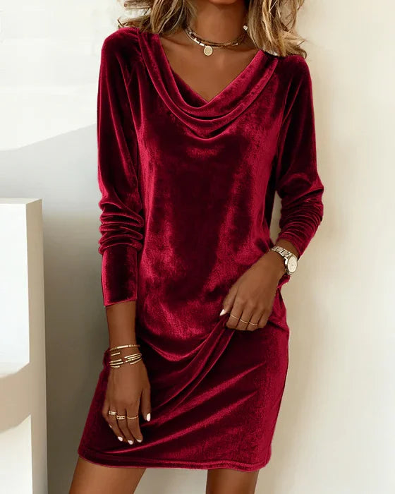 Crimson Whisper Velvet Dress